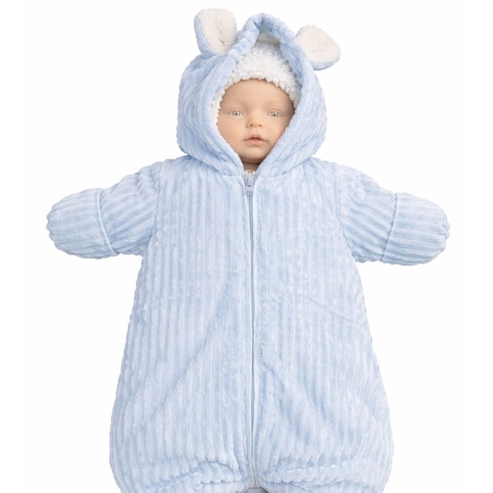 Mon Lapin Baby Sherpa Fleece Bunting Snowsuit Light Blue Newborn 0-3M Winter Zip